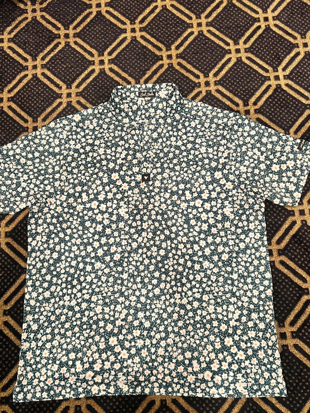 Bad Birdie Men’s 2XL Floral Golf Polo Green White Coral Performance Shirt